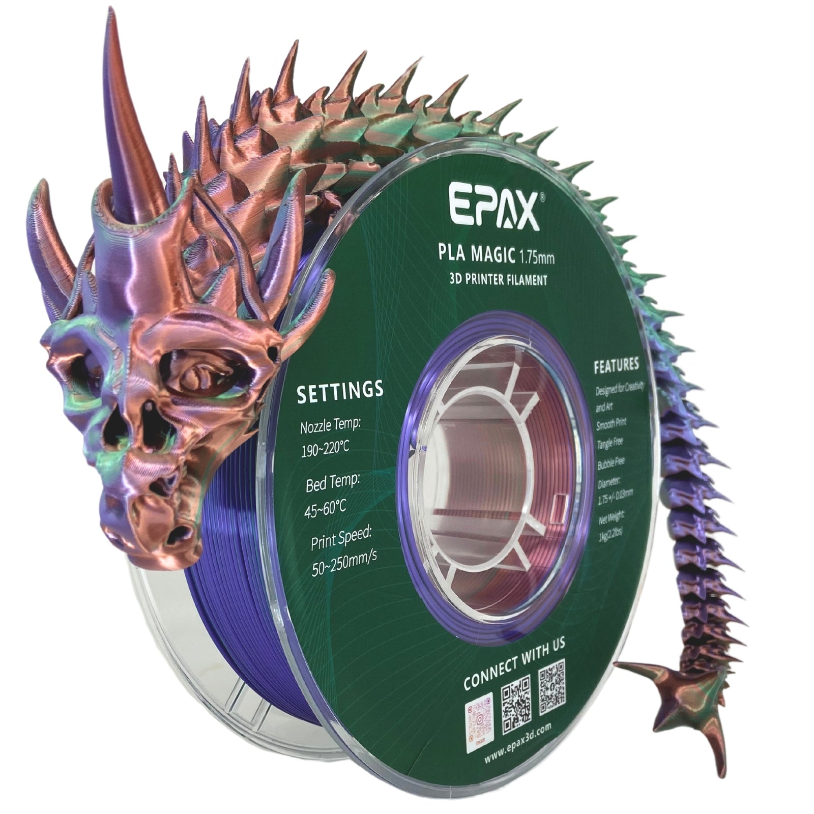 Color Magic Printer EPAX Magic Silk PLA 3D Printer Filament Bi-Colors/Tri-Colors, 1.75mm 1 ...