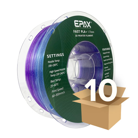 Wholesale case -- 10 spools of EPAX Fast PLA+ 3D Printer High Speed Filament, 1.75mm 1KG